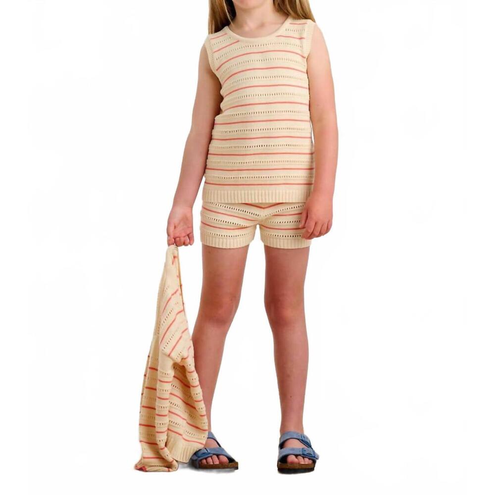 NEW THE BONNIE MOB girl's costa stripe shorts in coral